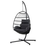 Gardeon Outdoor Egg Swing Chair Hanging Chair Wicker Rope Pod Stand Foldable Grey - Image 7