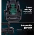 Artiss 2 Point Massage Office Chair PU Leather Footrest Black - Image 5