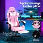 Artiss 2 Point Massage Gaming Office Chair Footrest Pink - Image 4