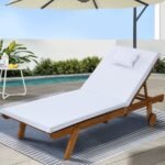 Gardeon Sun Lounge Wooden Lounger Outdoor Furniture Day Bed Wheels Patio White