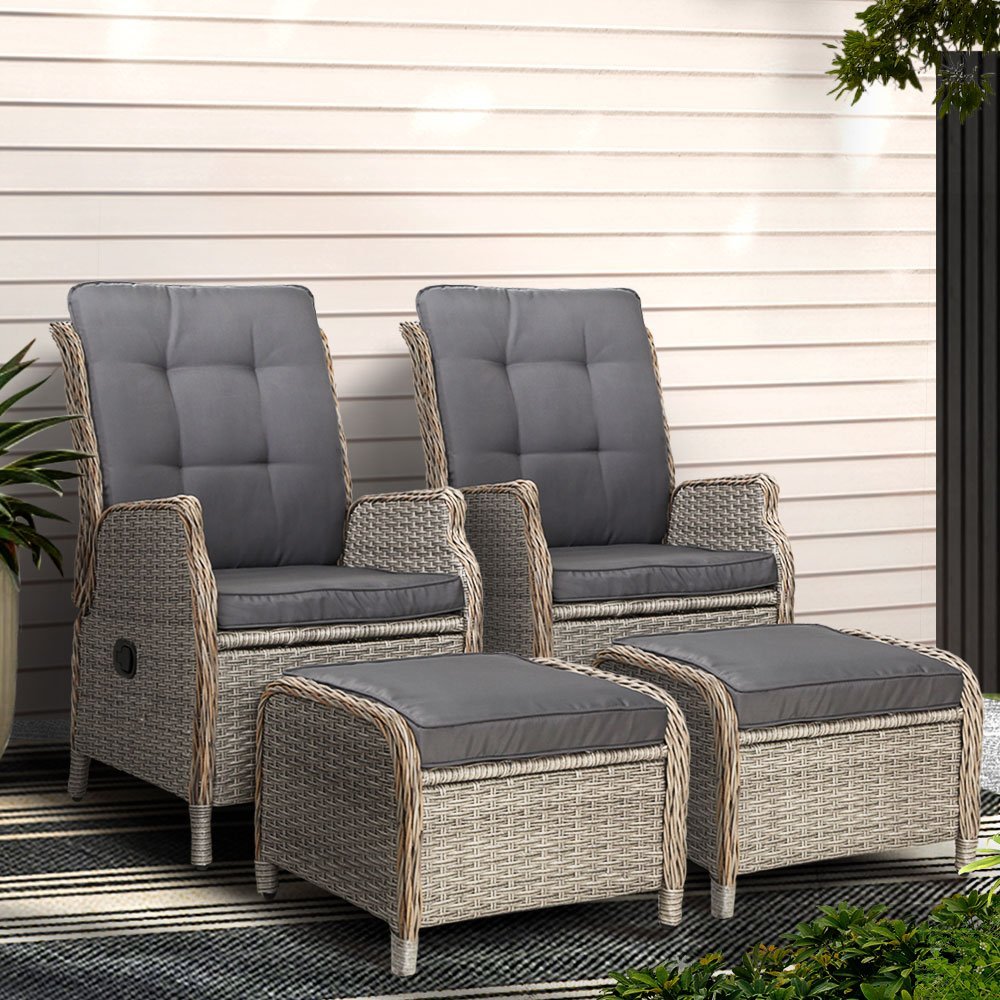ODF-RCL-RW-CHOTM-GEX2-202502281628-00 Gardeon 2PC Recliner Chair Sun lounge Wicker Lounger Outdoor Furniture Adjustable Grey - Image 1