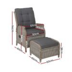 Gardeon 2PC Recliner Chair Sun lounge Wicker Lounger Outdoor Furniture Adjustable Grey - Image 2