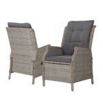 Gardeon 2PC Recliner Chair Sun lounge Wicker Lounger Outdoor Furniture Adjustable Grey - Image 3