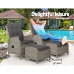 Gardeon 2PC Recliner Chair Sun lounge Wicker Lounger Outdoor Furniture Adjustable Grey - Image 4