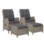 Gardeon 2PC Recliner Chair Sun lounge Wicker Lounger Outdoor Furniture Adjustable Grey - Image 7