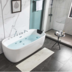 Luxury Freestanding Acrylic Bathtub with Faucet & Massage Jets