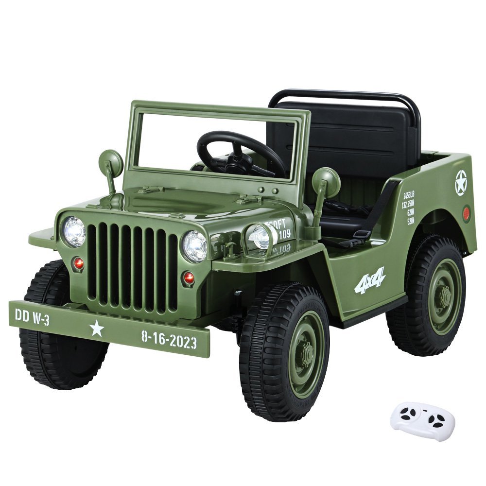 RCAR-ARMYJEP-OL-00 Rigo Kids Electric Ride On Car Jeep Military Off Road Toy Cars Remote 12V Olive - Image 1