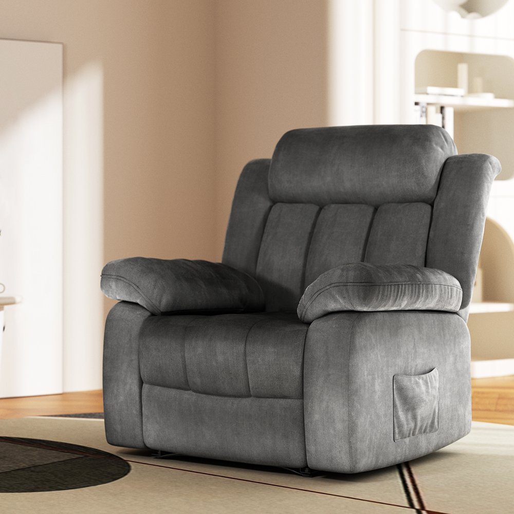 RECLINER-A13-VEL-GY-89851-04 Artiss Recliner Chair Electric Massage Chair Velvet Lounge Sofa Heated Grey - Image 1