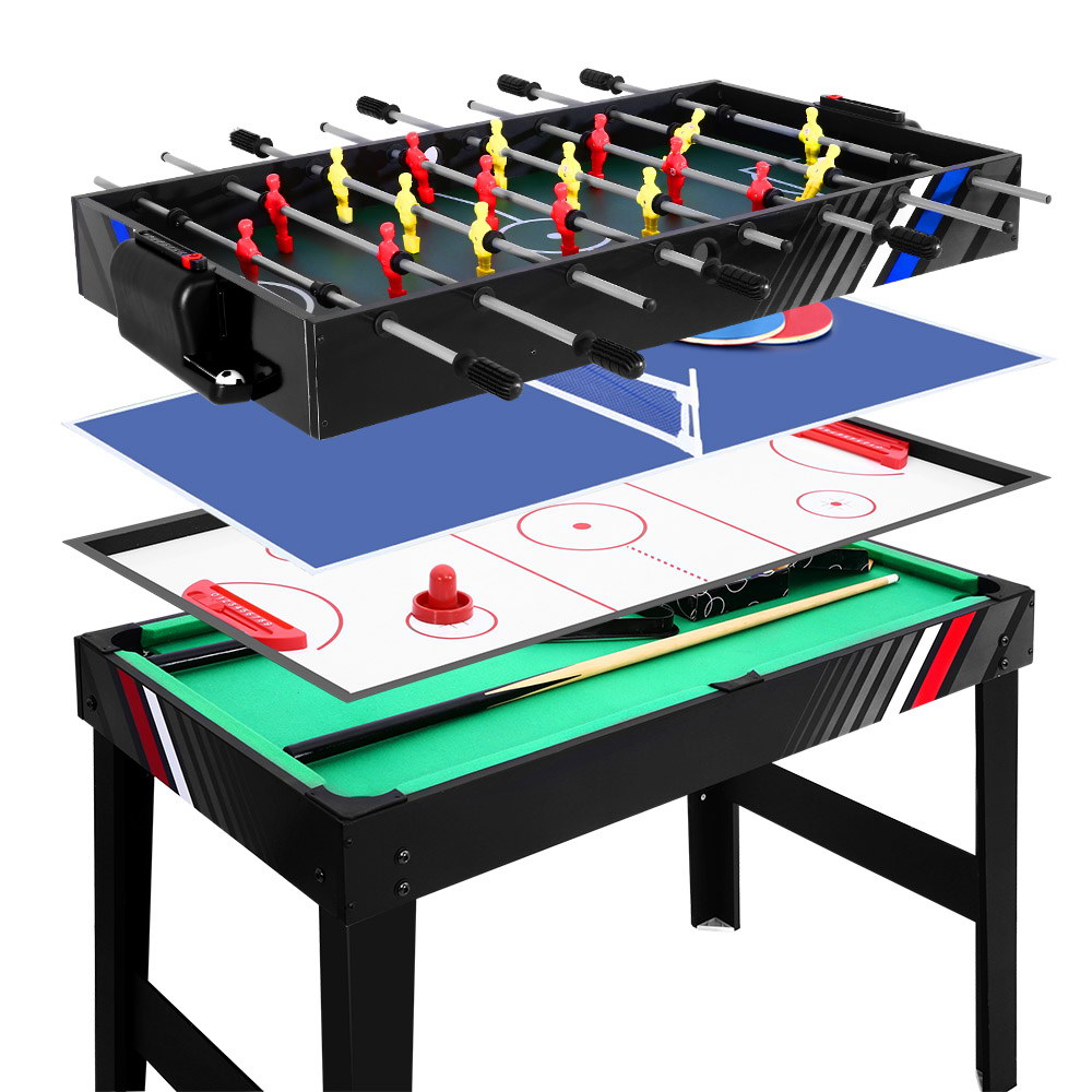 SOCCER-4T-121-4IN-00 4FT 4-In-1 Soccer Table Tennis Ice Hockey Pool Game Football Foosball Kids Adult - Image 1