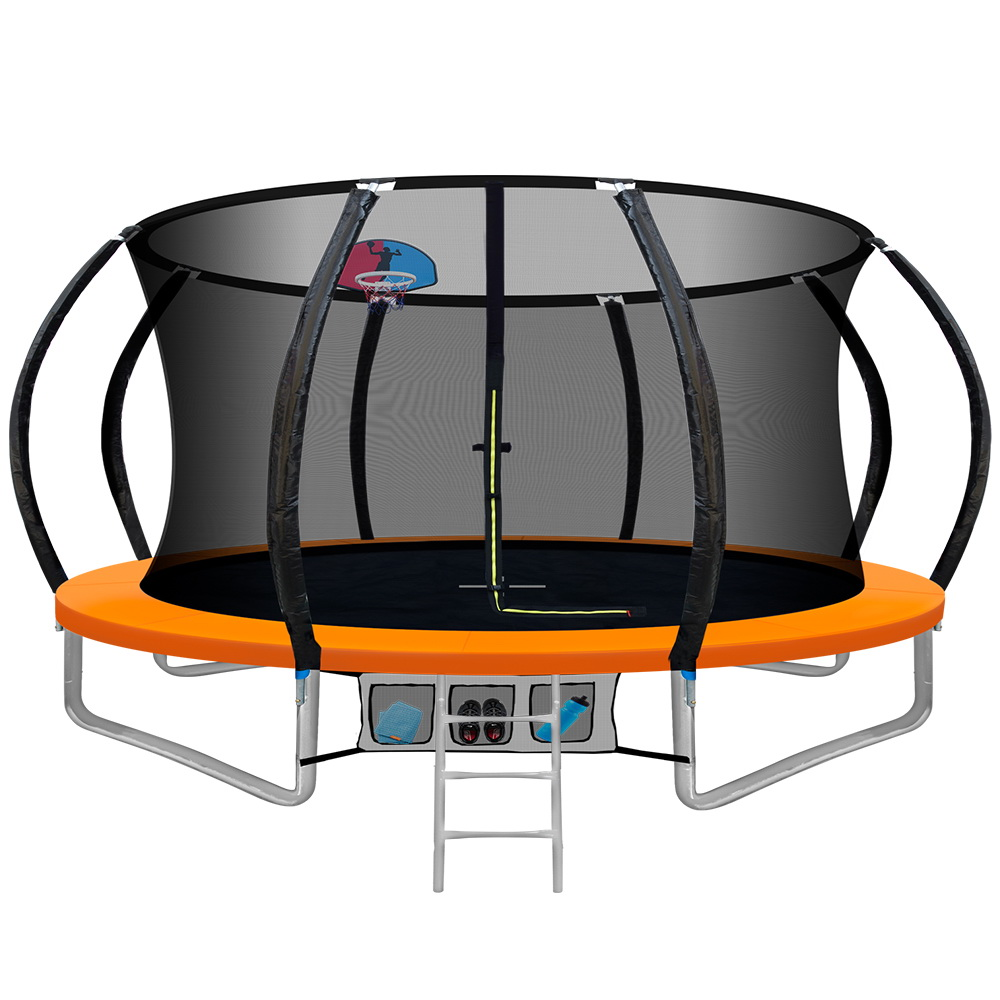 TRAMPO-C-C12-OR-AB-00 Everfit 12FT Trampoline Round Trampolines With Basketball Hoop Kids Present Gift Enclosure Safety Net Pad Outdoor Orange - Image 1