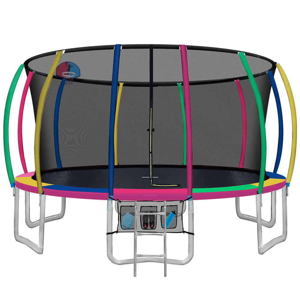 TRAMPO-C-C16-MC-ABC-00 Everfit 16FT Trampoline Round Trampolines With Basketball Hoop Kids Present Gift Enclosure Safety Net Pad Outdoor Multi-coloured - Image 1