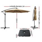 Instahut 3m Umbrella w/Base Outdoor Cantilever Beach Garden Patio Parasol Beige - Image 3