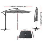 Instahut Umbrella Outdoor Umbrellas Cantilever Sun Stand UV Garden Base Grey 3M - Image 3