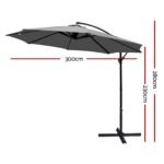 Instahut 3m Outdoor Umbrella Cantilever Beach Garden Patio Grey - Image 2