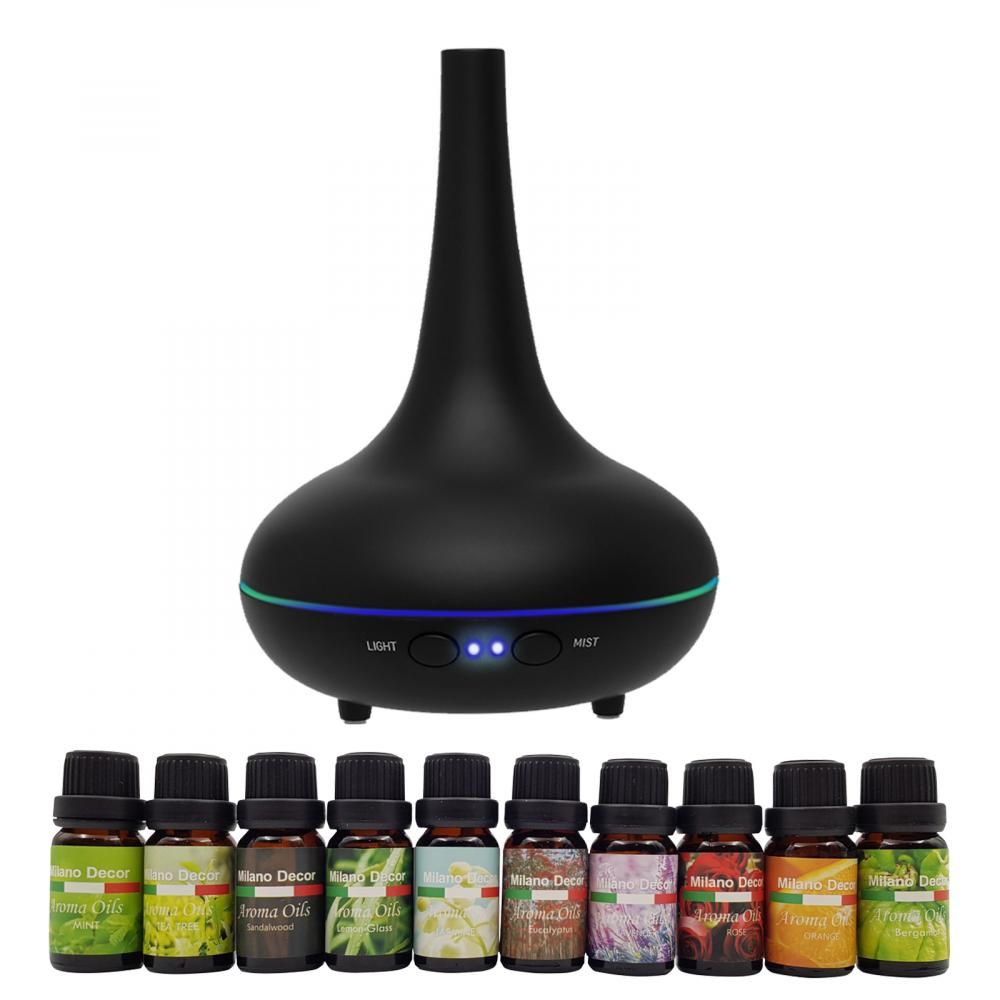 V160-K2689_V160-K2689-02_1 Milano Aroma Diffuser Set With 10 Pack Diffuser Oils Humidifier Aromatherapy - Black - Image 1
